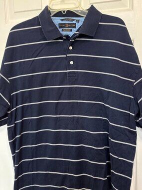Tommy Hilfiger Men’s XL Navy blue and white striped heavyweight polo shirt